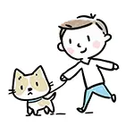 男の子と猫の散歩の無料イラスト | ユニークな動物フリー素材