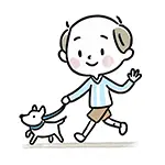 犬の散歩で手を振る男の子の無料イラスト | 子供とペットのフリー素材