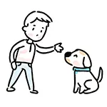 犬のしつけをする男性の無料イラスト | 「待て」のフリー素材