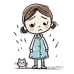 悲しそうな女の子と猫・俯きの無料イラスト | 悩み・不安のフリー素材