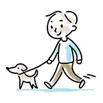 犬の散歩をする男性の無料イラスト | おしゃれな手書き風フリー素材
