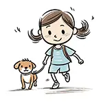 リュックで犬の散歩をする女の子の無料イラスト | 子供とペットのフリー素材