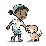 犬をなでる女の子の無料イラスト | 子供とペットのフリー素材(多様性)