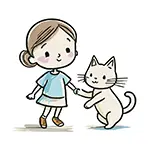 女の子と猫が握手の無料イラスト | 仲良しフリー素材(商用利用OK)