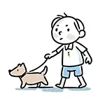 犬の散歩で振り返る男の子の無料イラスト | 人物フリー素材