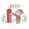 2025年クリスマス！ポストに手紙を出す子供の無料イラスト