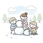 雪だるまを作る親子の無料イラスト【冬・フリー素材】