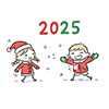 2025年クリスマス！元気に雪遊びする子供たちの無料イラスト