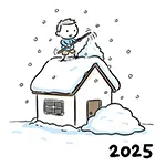 家の屋根の雪かきをする男性の無料イラスト【2025年・冬】