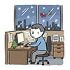 クリスマスにオフィスで残業する男性の無料イラスト