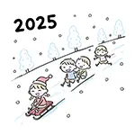 雪の坂でそり遊びをする子供たちの無料イラスト【2025年・冬】