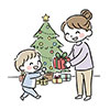 クリスマスプレゼントをもらって喜ぶ子供の無料イラスト