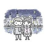 冬の夜景デートを楽しむカップルの無料イラスト【フリー素材】