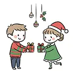 クリスマスプレゼントを交換する子供たちの無料イラスト