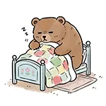 ぐっすりおやすみ。ベッドで眠るクマの無料イラスト素材