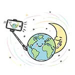 地球と月の仲良しセルフィー！宇宙の無料イラスト素材