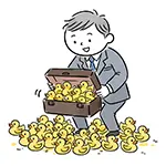大量のアヒルが溢れ出す！ビジネスマンの無料イラスト