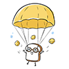 チーズのパラシュートで降下する食パンのフリーイラスト