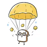 チーズのパラシュートで降下！食パンの無料イラスト