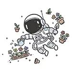 宇宙でガーデニング？宇宙飛行士のユニークな無料イラスト