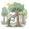 木の親子がハグする、心温まる森のフリーイラスト