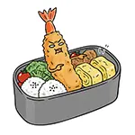弁当箱で怒るエビフライ！ユニークな食べ物の無料イラスト