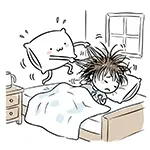 枕が髪を引っ張って起こす！朝の寝起きの無料イラスト