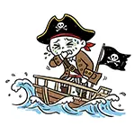 船酔いでダウン！弱点を見せる海賊の無料イラスト