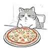 パイナップルピザを不満そうに見る猫のフリーイラスト