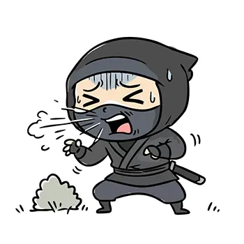 忍んでいる最中に派手なくしゃみをしてしまい、焦っている忍者の無料イラスト。
