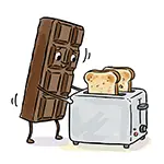 トースターを心配そうに見るチョコレートの無料イラスト | 擬人化フリー素材