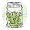 窮屈な瓶詰めに不満顔のピクルスたちの無料イラスト