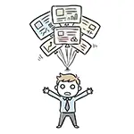 大量のタスク（書類）風船に飛ばされるビジネスマンの無料イラスト | 多忙フリー素材