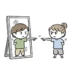 鏡の中の自分と指を差し合う人物の無料イラスト | 自己分析・葛藤フリー素材