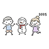 雪だるまと子供たちの無料イラスト（2025年・冬）