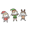 クリスマスの仮装をする子供たちの無料イラスト（サンタ・エルフ・トナカイ）