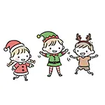 クリスマスの仮装をする子供たちの無料イラスト（サンタ・エルフ・トナカイ）