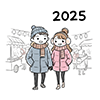 2025年冬・屋台デートを楽しむカップルの無料イラスト