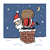 煙突から入ろうとするサンタクロースの無料イラスト（クリスマス）