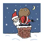 煙突から入ろうとするサンタクロースの無料イラスト（クリスマス）