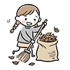  落ち葉掃きをする女の子の無料イラスト | 秋の掃除フリー素材