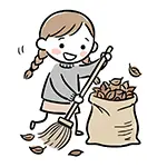  落ち葉掃きをする女の子の無料イラスト | 秋の掃除フリー素材