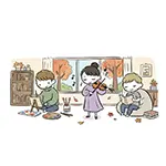 秋の室内で過ごす子供たちの無料イラスト | 芸術の秋フリー素材
