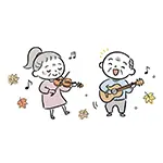  音楽を楽しむシニア夫婦の無料イラスト | 趣味・秋の行楽フリー素材