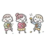  焼き芋を食べる子供たちの無料イラスト | 秋の味覚フリー素材