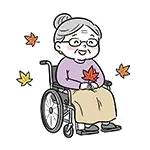  車椅子のおばあさんと紅葉の無料イラスト | 秋の介護・敬老の日フリー素材