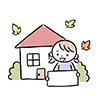  家の前で看板を持つ女の子の無料イラスト | お知らせ・秋フリー素材