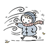  強風・木枯らしの中を走る子供の無料イラスト | 冬・秋フリー素材