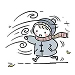  強風・木枯らしの中を走る子供の無料イラスト | 冬・秋フリー素材