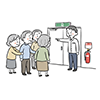  介護施設の避難訓練（高齢者）の無料イラスト | 防災フリー素材